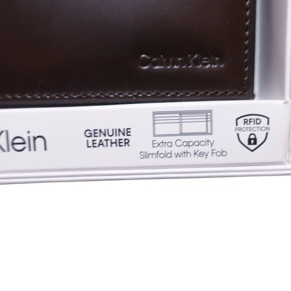 NIP Calvin Klein Men's RFID XCAP Slimfold Wallet & Key Fob Set Leather Brown - Picture 3 of 7